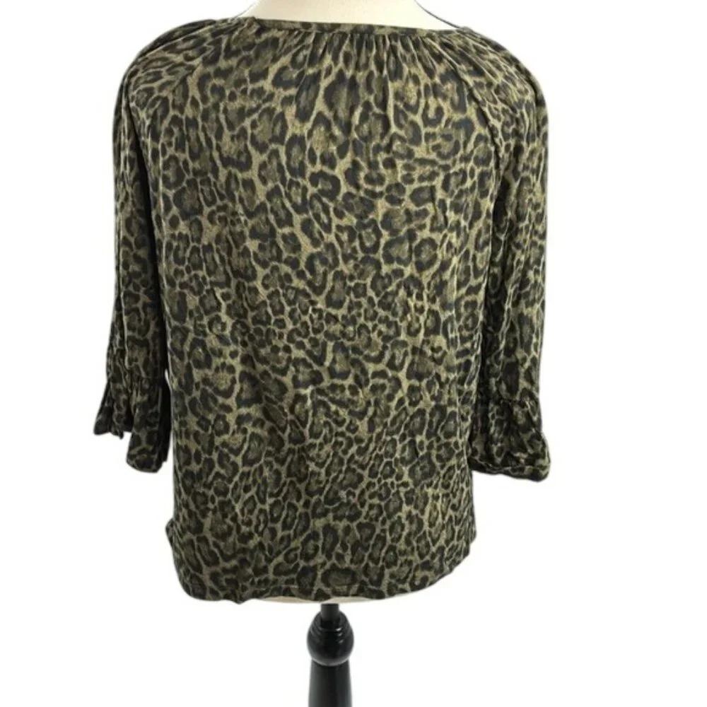 Michael Kors Womens Leopard Print Top Animal Print 3/4 Sleeve Size S